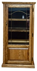 lot 147 image: Vintage Wood Display Cabinet, Leaded Glass Door, Brass Handle and Adjustable Shelves
