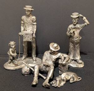lot 54 image: Michael Rickter Pewter Clown, Hobo and Organ Grinder Figurines