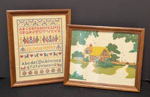 lot 59 image: Pair of Framed Vintage Cross Stitches