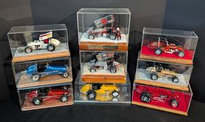 lot 209 image: Nine Model Kit Sprint Cars and Display Cases