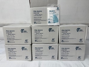 lot 52 image: Lot of 7 NEW Boxes TIDI Disposable Poly Aprons  Regular Weight 24x42 700 Total Aprons  Ideal for Healthcare, Tattoo, Kitchen, or Home Use  Protect from Fluids & Inks, Versatile & Convenient