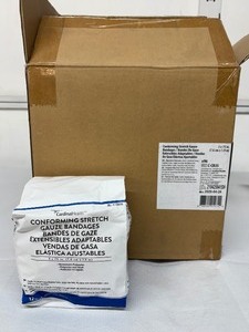 lot 103 image: 1 Case NEW Cardinal Health Conforming Stretch Gauze  Sterile, latex-free bandages made of soft nonwoven polyester. Each roll 3 x 75. Conforms to body contours, secures dressingsIVssplints, and allows movement with mild compression. Open Box