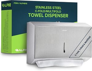 lot 39 image: Lot of 2 NEW Alpine Stainless Steel C-FoldMulti-Fold Towel Dispensers (Model 481-S)  Durable Brushed Steel with Lock & Sight Window, One-at-a-Time Dispensing  Perfect for High-Traffic Restrooms, Break Rooms & Healthcare Facilities