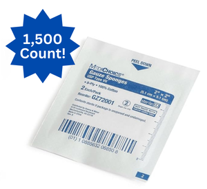 lot 77 image: NEW Case MediChoice Gauze Sponges 1,500 Count 2x2, 8-Ply, 100% Cotton, USP Type VII  Highly Absorbent for Wound Care, Dressing & Packing  Durable, Sterile-Ready, Ideal for Hospitals, Clinics & First Aid