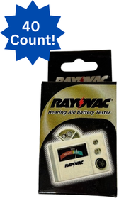lot 110 image: Rare Lot of 40 NEW Vintage Rayovac Hearing Aid Battery Testers Designed to test sizes 10, 13, 312 & 675. Each features a clear indicator for battery status (goodbad). Great for collectors, resale, or vintage medical supply enthusiasts.