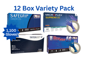 lot 14 image: MSRP $350 12 Box Variety XL Gloves 1,100 NEW Premium EMS Police Gloves  MICROFLEX Supreno EC, SafeGrip & UltraSense Plus Curaplex Triton Grip SE&nbspPowder-Free, Textured Fingertips, Splash & Chemical Resistant, HealthcareHigh-Risk Use