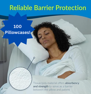 lot 28 image: New Case of Disposable Pillowcases 100 Single-Use TIDI 919365 Pillowcases, 21 x 30  TissuePoly Blend for Absorbency & Tear-Resistance with Poly Backing for Moisture Protection  Perfect for Healthcare, Clinics, Travel & Hygienic Use