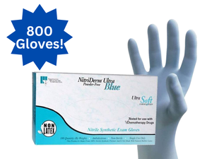 lot 22 image: MSRP $300 1 Case NEW NitriDerm Ultra Blue 2XL Nitrile Exam Gloves  10 Boxes, 80 per Box -Exceptionally soft very comfortable for extended periods,&nbspPowder-Free, Latex-Free, Chemotherapy Tested, Textured Grip, Comfortable & Durable