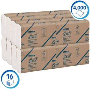 lot 54 image: NEW Scott Multi-Fold Paper Towels  16 Packs of 250 (4,000 Total)  Absorbency Pockets for Quick Drying, Eco-Friendly Recycled Fiber, FSC & ECOLOGO Certified  Fits Universal Dispensers  Damaged Box, Great Value