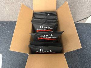 lot 128 image: 8 Bags of Flock Chicken Skin Crisps - Hot Nashville Seasoned