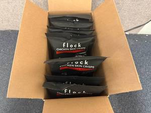 lot 130 image: 8 Bags of Flock Chicken Skin Crisps - Hot Nashville Seasoned
