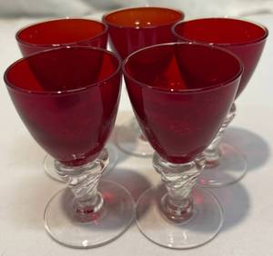 lot 150 image: Ruby Red Cordial Glasses