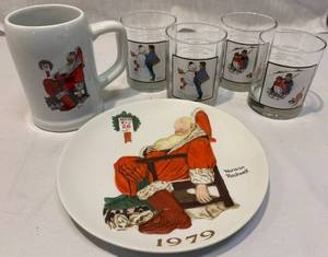 lot 190 image: Norman Rockwell Glasses, Christmas Plate, Christmas Mug
