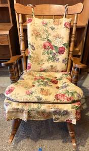 lot 205 image: Wood Rocking Chair with Floral Fabric