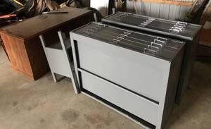 lot 11 image: Metal Flat File Plan Sheet Drawers and Wooden Desk