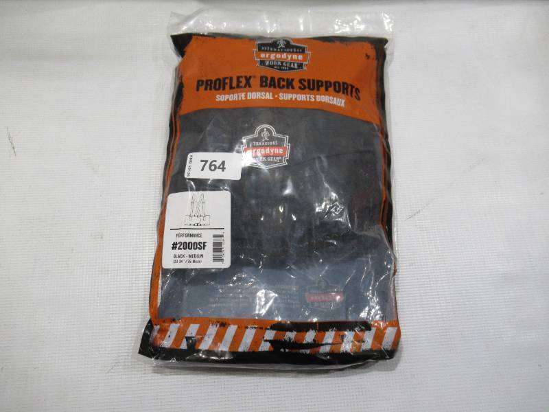 lot 764 image: NEW Ergodyne ProFlex 2000SF 840D Spandex Back Support Brace with Sticky Fingers - BLACK - MEDIUM