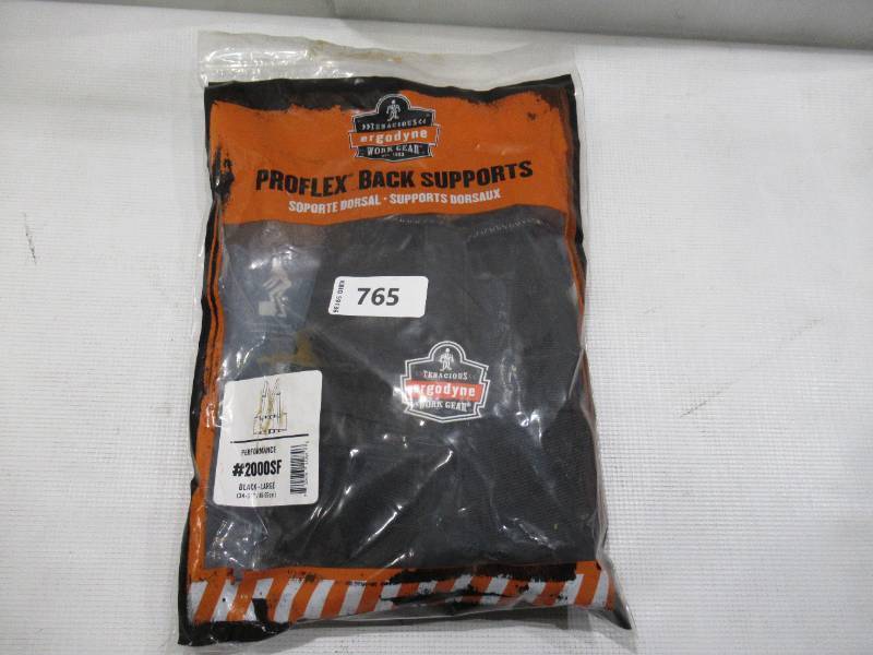 lot 765 image: NEW Ergodyne ProFlex 2000SF 840D Spandex Back Support Brace with Sticky Fingers - BLACK - LARGE