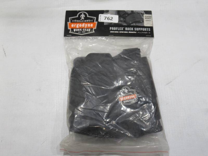 lot 762 image: NEW Ergodyne ProFlex 2000SF 840D Spandex Back Support Brace with Sticky Fingers - BLACK - XS Extra Small