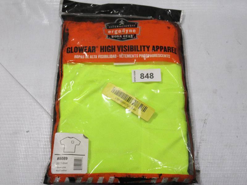 lot 848 image: NEW Ergodyne GloWear 8089 Hi-Vis Short Sleeve T-Shirt -Non-Certified - LIME- Small