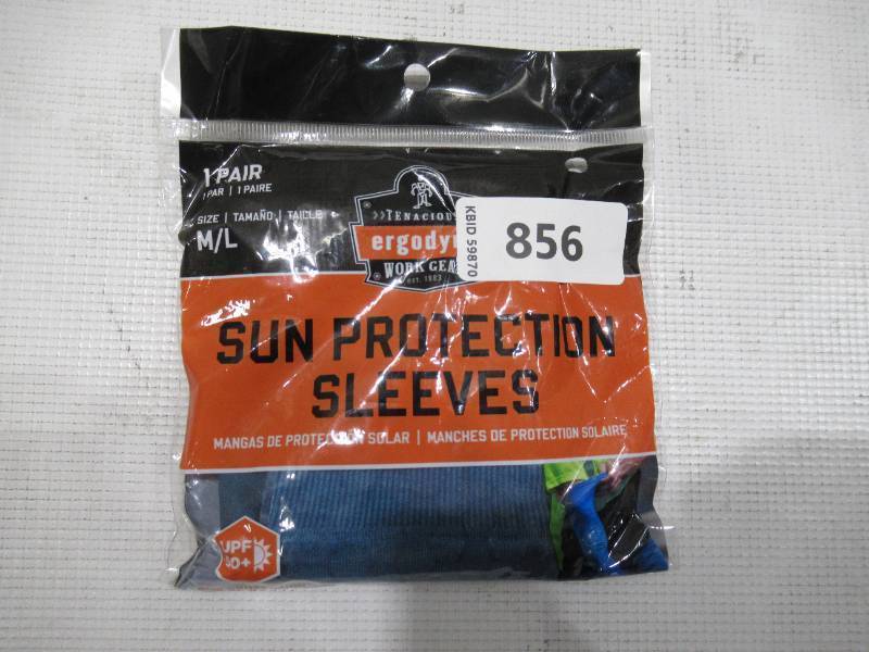 lot 856 image: NEW Ergodyne Chill-Its 6695 Sun Protection Arm Sleeves (Pair) - BLUE - MEDLARGE