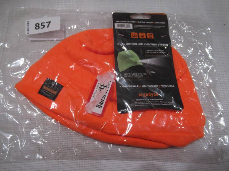 lot 857 image: NEW Ergodyne N-Ferno 6804 Performance Fleece Beanie Winter Hat with LED Lights - ORANGE - OSFM