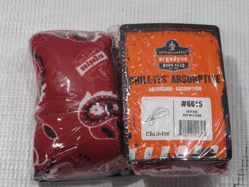 lot 807 image: NEW 2 Pack of Ergodyne Chill-Its 6615 High-Performance Bandana Do Rag - Terry Cloth Sweatband - Red Western