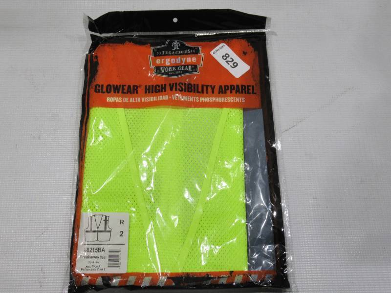 lot 829 image: NEW Ergodyne GloWear 8215BA Breakaway Mesh Hi-Vis Safety Vest - Type R, Class 2, Economy - XS - LIME