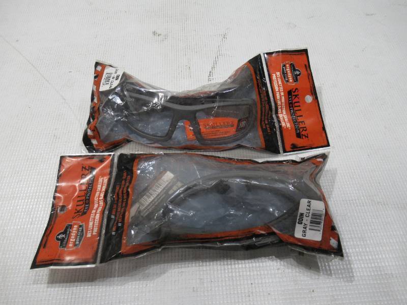 lot 720 image: NEW 2 Pack of Ergodyne Skullerz ODIN Safety Glasses-Eye Protection Clear Lens Matte Gray Frame