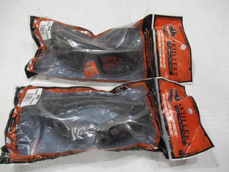 lot 730 image: NEW 2 Pack of Ergodyne Skullerz ODIN Safety Glasses-Eye Protection Smoke Lens Matte Gray Frame