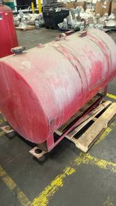lot 298 image: Used Red 55 Gallon Steel Storage Tank with Stand