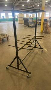 lot 367 image: Heavy Duty Rolling Metal Storage Rack with Multiple Arms
