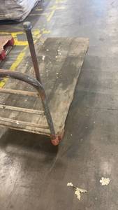 lot 370 image: Heavy Duty Industrial Wood Platform Cart with Metal Frame and Wheels