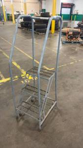 lot 372 image: Rolling Metal Warehouse Step Ladder with Handrails