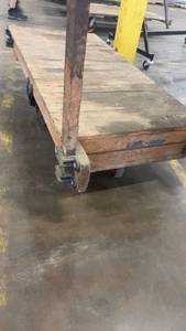lot 377 image: Wooden Industrial Warehouse Cart with Metal Wheels