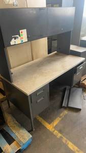 lot 417 image: Used Metal Office Desk with Hutch and Drawers