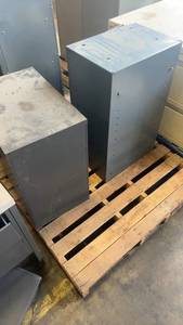lot 418 image: Lot of 2 Metal Industrial Cabinets with Shelves and Drawers