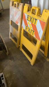 lot 424 image: Set of 3 Portable Safety Barricades with Exit and Do Not Enter Signs