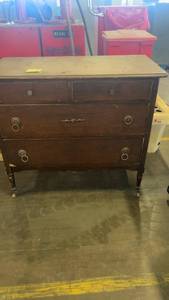 lot 431 image: Antique Wooden Dresser with Four Drawers and Metal Pulls