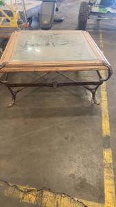 lot 442 image: Square Glass Top Coffee Table with Wood Frame and Metal Legs
