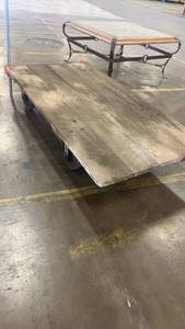 lot 445 image: Heavy Duty Wooden Warehouse Cart with Steel Wheels