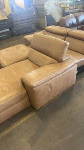 lot 481 image: Modular Brown Leather Sectional Sofa with Ottoman