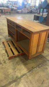 lot 486 image: Wooden Counter Desk with Shelving and Storage