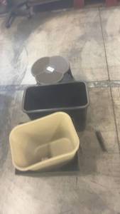 lot 655 image: Set of 3 Office Wastebaskets and Utility Step Stool