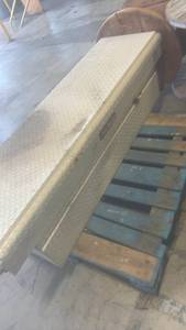 lot 674 image: Aluminum Diamond Plate Truck Tool Box with Miscellaneous Contents
