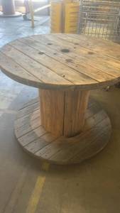 lot 680 image: Large Wooden Industrial Spool Table