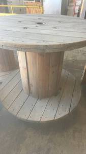 lot 689 image: Large Wooden Cable Reel Spool Table