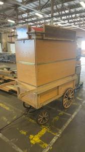 lot 696 image: Wooden Mobile Market Cart with Lights and Storage Compartments