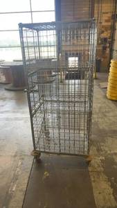 lot 711 image: Heavy Duty Metal Rolling Wire Storage Cage with Shelves