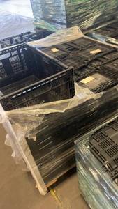 lot 746 image: Bulk Lot of Stackable Black Plastic Crates on Pallet