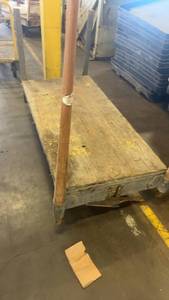 lot 451 image: Heavy Duty Industrial Wooden Platform Cart with Metal Wheels